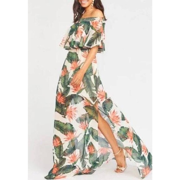 Show Me Your Mumu Hacienda Off The Shoulder Maxi Dress Paradise Found Chiffon XS - Picture 2 of 16